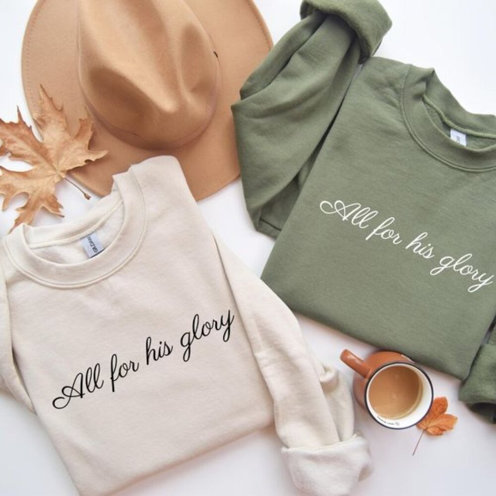 All For His Glory Crewneck Sweatshirt - Faith-Inspired Graphic Pullover